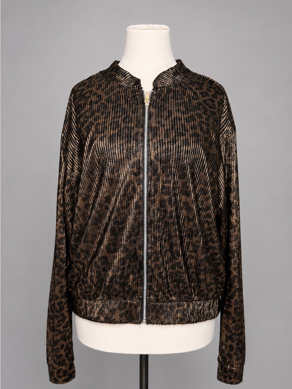 Arianne Metallic Leopard Bomber Jacket - Black & Brown